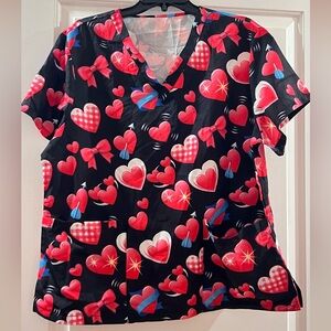 Heart Print Scrub Top